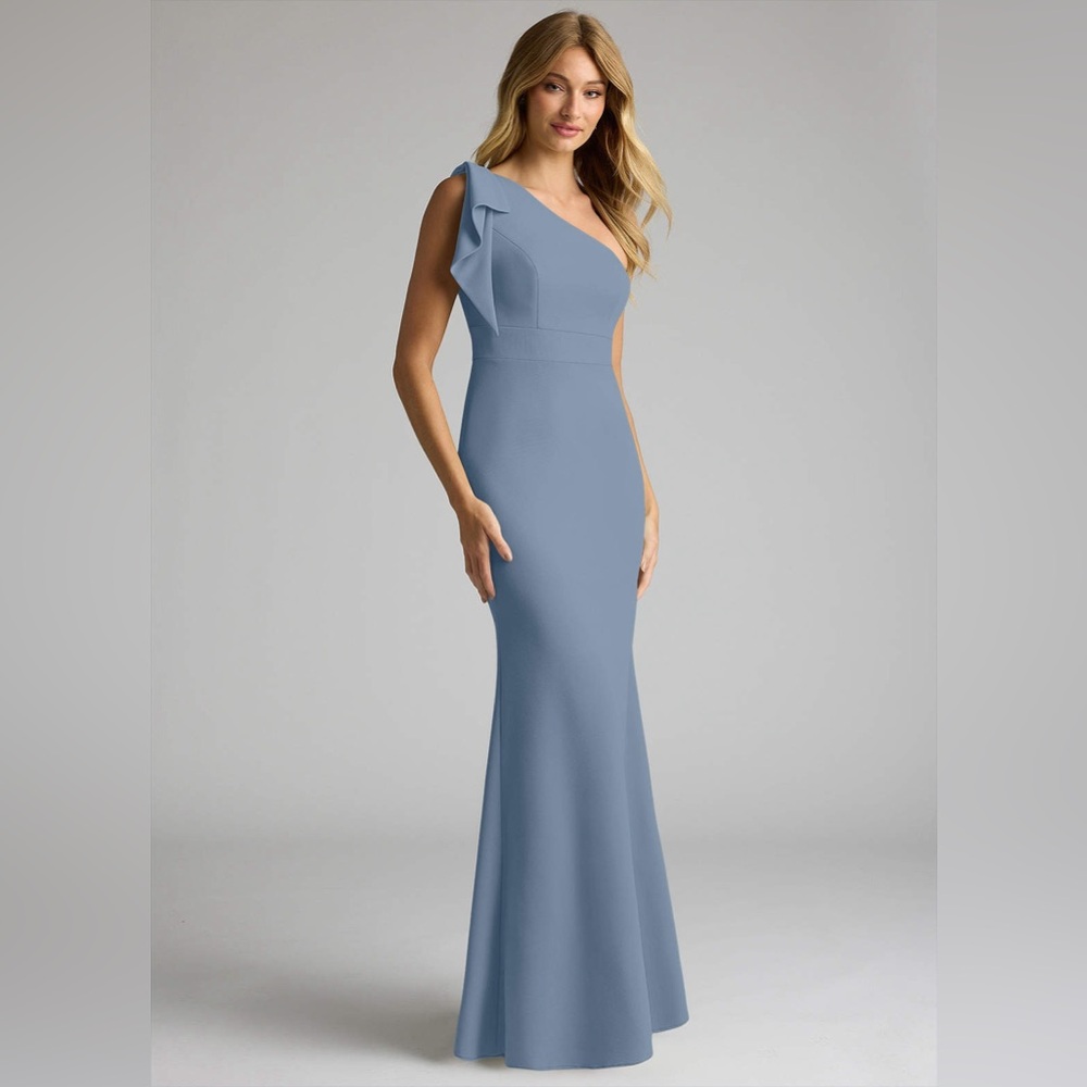 Azazie Rinna Bridesmaid Dress in Dusty Blue | Size A12 (hemmed)